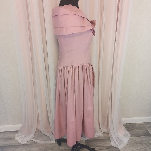 Vintage 80s Homemade Pink Cottagecore Off Shoulder Maxi Dress Romantic - Picture 5 of 7